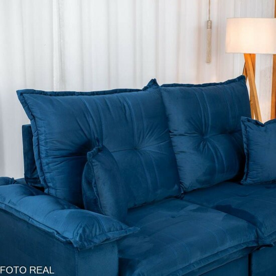 Sof� Retr�til Reclin�vel Bela 2.00m Veludo Azul 09