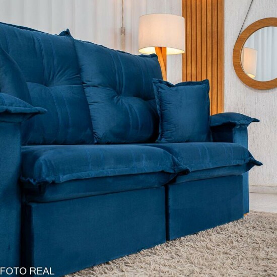 Sof� Retr�til Reclin�vel Bela 2.00m Veludo Azul 09