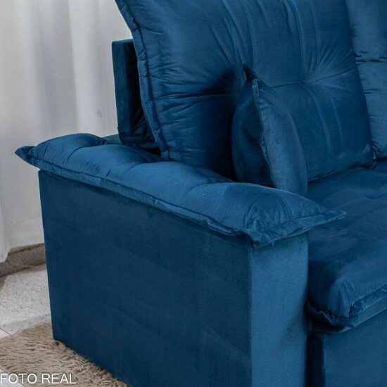 Sof� Retr�til Reclin�vel Bela 2.00m Veludo Azul 09
