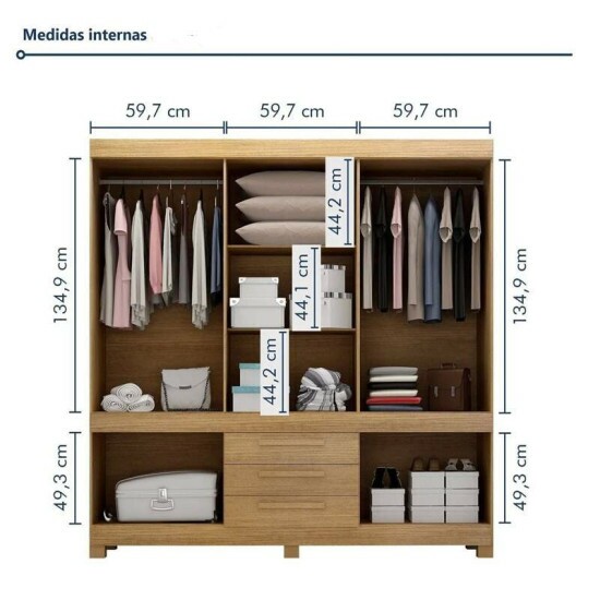 Guarda-roupa Bem te vi 1.85m Cinamomo/Off 10 Portas 3 Gavetas - Valdem�veis