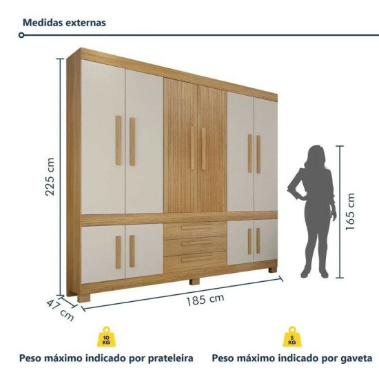Guarda-roupa Bem te vi 1.85m Cinamomo/Off 10 Portas 3 Gavetas - Valdem�veis