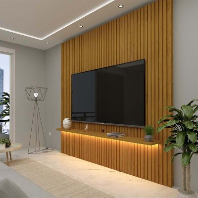 Painel 1,85m Nobre Naturale com Detalhe Ripado e LED 100% MDF para TV at� 75