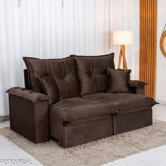 Sof� Retr�til Reclin�vel Bela 2,00m Veludo Marrom 05