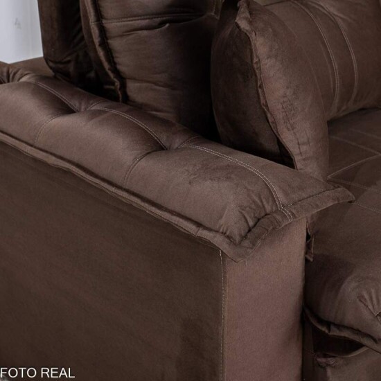 Sof� Retr�til Reclin�vel Bela 2,00m Veludo Marrom 05