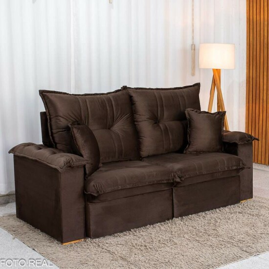 Sof� Retr�til Reclin�vel Bela 2,00m Veludo Marrom 05