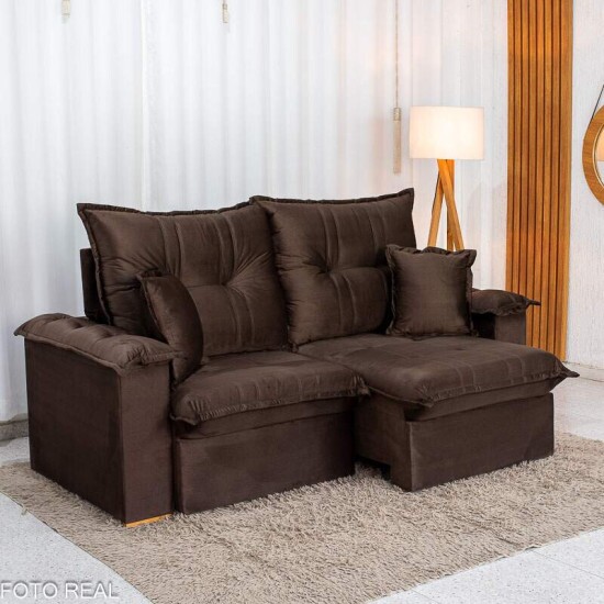 Sof� Retr�til Reclin�vel Bela 2,00m Veludo Marrom 05