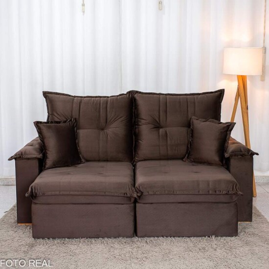 Sof� Retr�til Reclin�vel Bela 2,00m Veludo Marrom 05