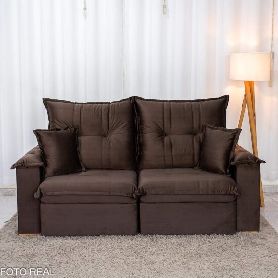 Sof� Retr�til Reclin�vel Bela 2,00m Veludo Marrom 05