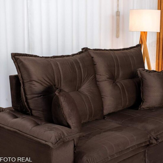 Sof� Retr�til Reclin�vel Bela 2,00m Veludo Marrom 05