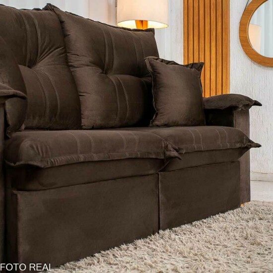 Sof� Retr�til Reclin�vel Bela 2,00m Veludo Marrom 05