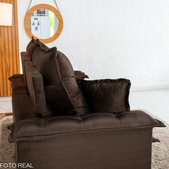 Sof� Retr�til Reclin�vel Bela 2,00m Veludo Marrom 05