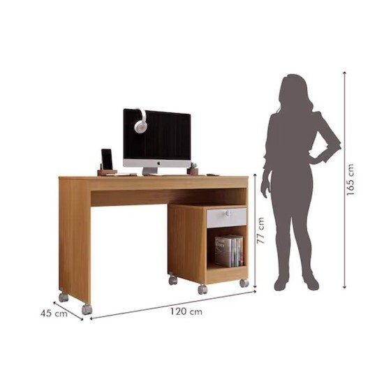 Escrivaninha 1,20m Giga Cinamomo/Off Valdem�veis - P�s com Rod�zio