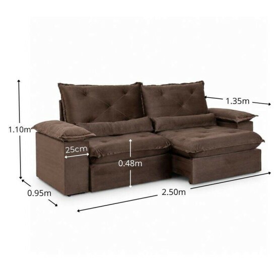 Sof� Retr�til Reclin�vel Sui�a 2.50m Veludo Marrom 204/06 - Sem Caixa