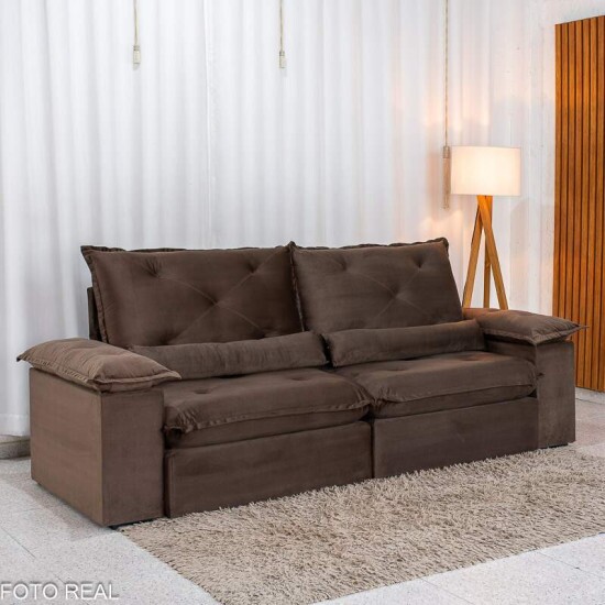 Sof� Retr�til Reclin�vel Sui�a 2.50m Veludo Marrom 204/06 - Sem Caixa