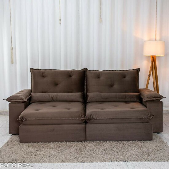 Sof� Retr�til Reclin�vel Sui�a 2.50m Veludo Marrom 204/06 - Sem Caixa