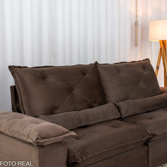 Sof� Retr�til Reclin�vel Sui�a 2.50m Veludo Marrom 204/06 - Sem Caixa