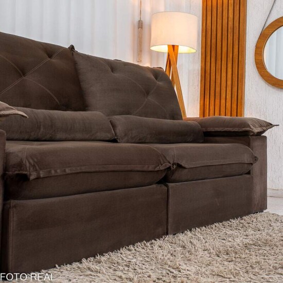 Sof� Retr�til Reclin�vel Sui�a 2.50m Veludo Marrom 204/06 - Sem Caixa