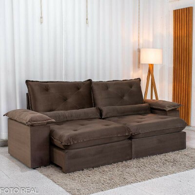 Sof� Retr�til Reclin�vel Sui�a 2.30m Veludo Marrom 204/06 - Sem Caixa
