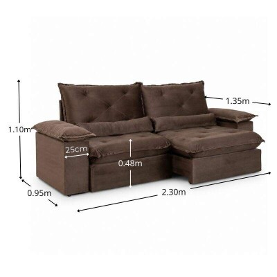 Sof� Retr�til Reclin�vel Sui�a 2.30m Veludo Marrom 204/06 - Sem Caixa
