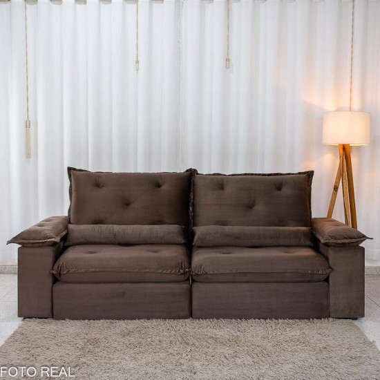 Sof� Retr�til Reclin�vel Sui�a 2.30m Veludo Marrom 204/06 - Sem Caixa