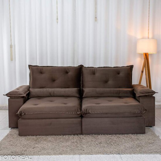 Sof� Retr�til Reclin�vel Sui�a 2.30m Veludo Marrom 204/06 - Sem Caixa