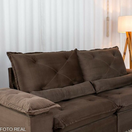 Sof� Retr�til Reclin�vel Sui�a 2.30m Veludo Marrom 204/06 - Sem Caixa