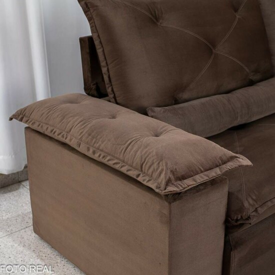 Sof� Retr�til Reclin�vel Sui�a 2.30m Veludo Marrom 204/06 - Sem Caixa