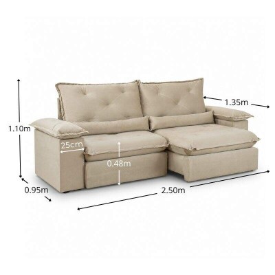 Sof� Retr�til Reclin�vel Sui�a 2.50m Veludo Bege 209/03