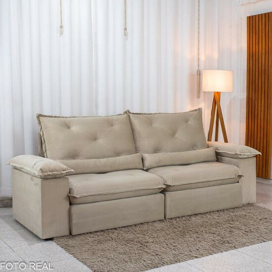 Sof� Retr�til Reclin�vel Sui�a 2.30m Veludo Bege 209/03