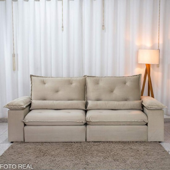 Sof� Retr�til Reclin�vel Sui�a 2.30m Veludo Bege 209/03