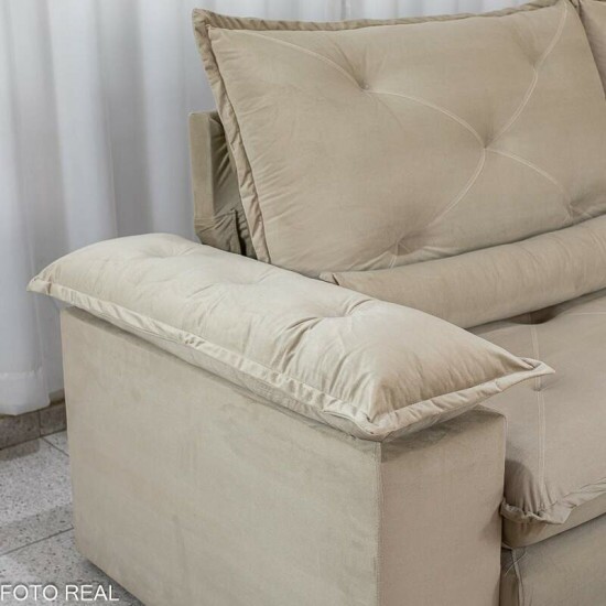 Sof� Retr�til Reclin�vel Sui�a 2.30m Veludo Bege 209/03