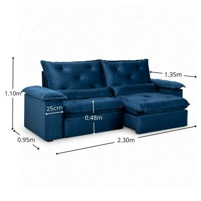 Sof� Retr�til Reclin�vel Sui�a 2.30m Veludo Azul 205/12 - Sem Caixa