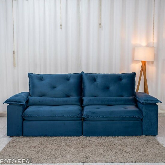 Sof� Retr�til Reclin�vel Sui�a 2,30m Veludo Azul 205/12 - Sem Caixa