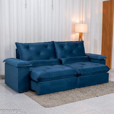 Sof� Retr�til Reclin�vel Sui�a 2.50m Veludo Azul 205/12 - Sem Caixa