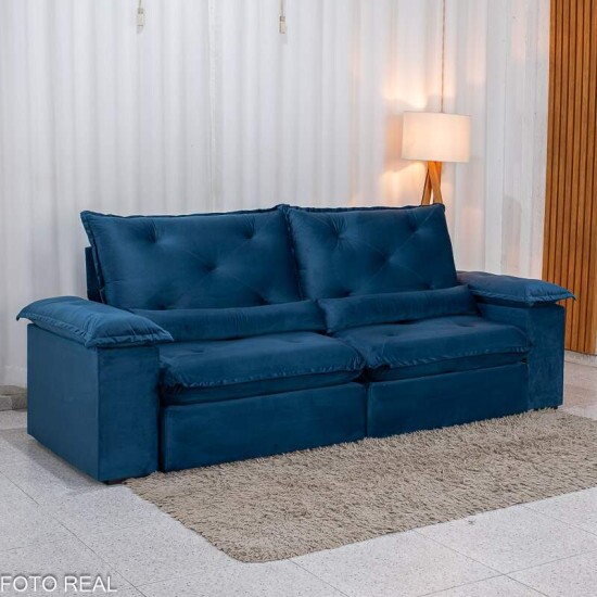 Sof� Retr�til Reclin�vel Sui�a 2,50m Veludo Azul 205/12 - Sem Caixa
