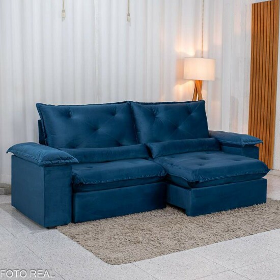 Sof� Retr�til Reclin�vel Sui�a 2,50m Veludo Azul 205/12 - Sem Caixa