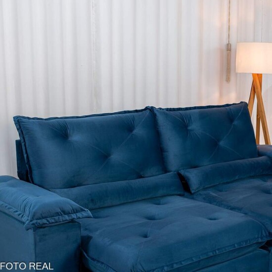 Sof� Retr�til Reclin�vel Sui�a 2,50m Veludo Azul 205/12 - Sem Caixa