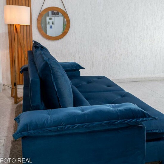 Sof� Retr�til Reclin�vel Sui�a 2,50m Veludo Azul 205/12 - Sem Caixa