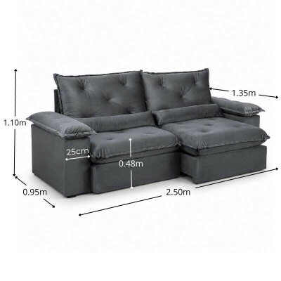 Sof� Retr�til Reclin�vel Sui�a 2.50m Veludo Grafite 213/05