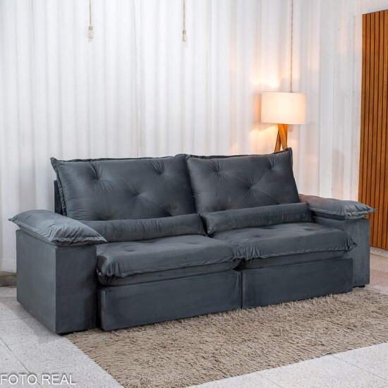Sof� Retr�til Reclin�vel Sui�a 2.50m Veludo Grafite 213/05