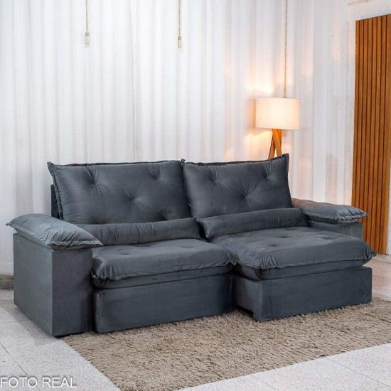Sof� Retr�til Reclin�vel Sui�a 2.50m Veludo Grafite 213/05