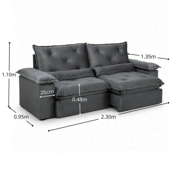 Sof� Retr�til Reclin�vel Sui�a 2.30m Veludo Grafite 213/05