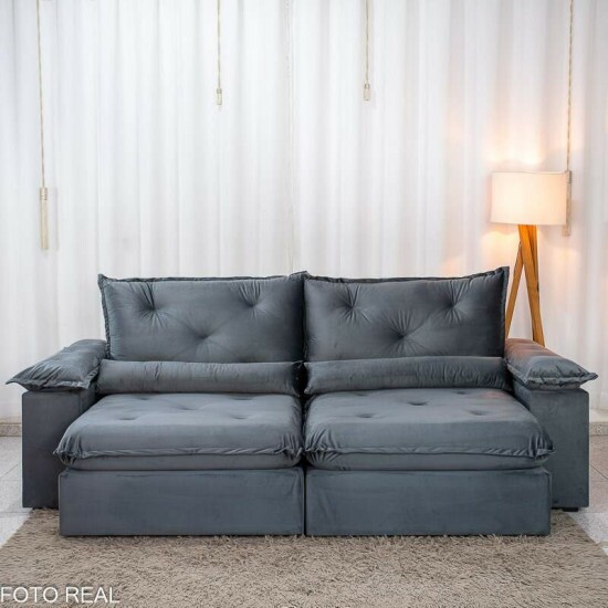 Sof� Retr�til Reclin�vel Sui�a 2.30m Veludo Grafite 213/05