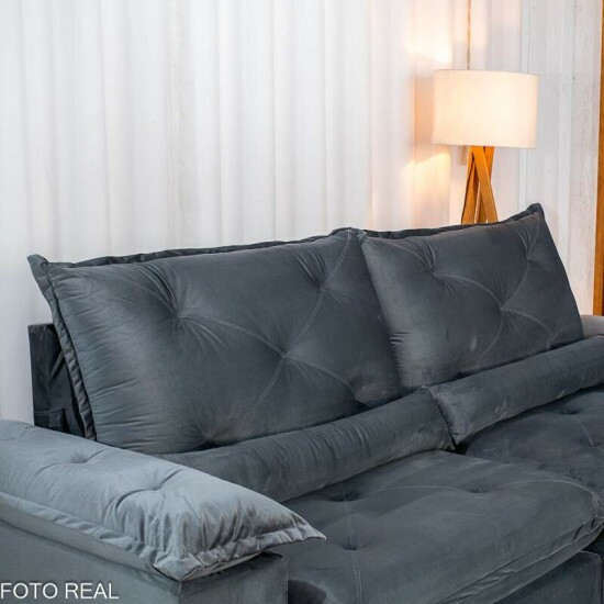 Sof� Retr�til Reclin�vel Sui�a 2.30m Veludo Grafite 213/05