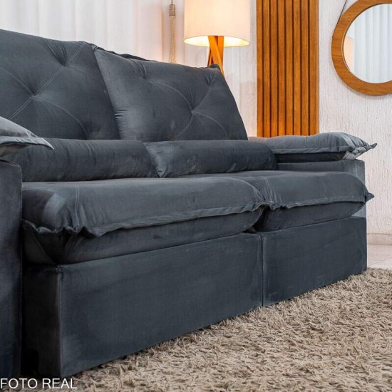 Sof� Retr�til Reclin�vel Sui�a 2.30m Veludo Grafite 213/05