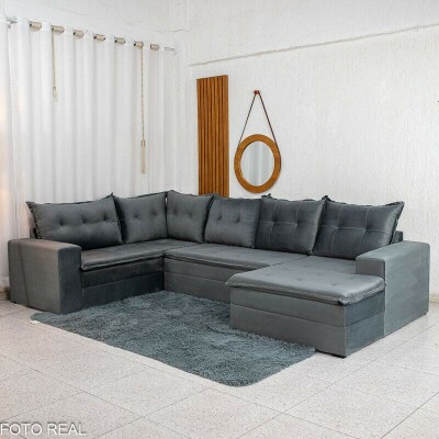 Sof� de Canto Atalanta 3.20m C/Chaise Lado Esquerdo Veludo Grafite 213/05