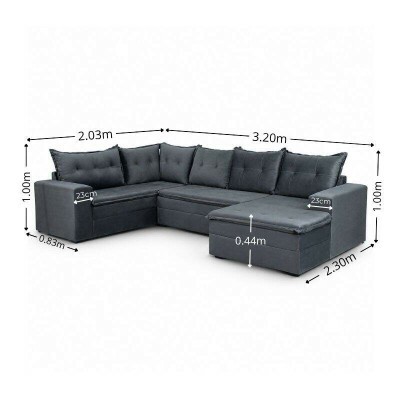 Sof� de Canto Atalanta 3.20m C/Chaise Lado Esquerdo Veludo Grafite 213/05