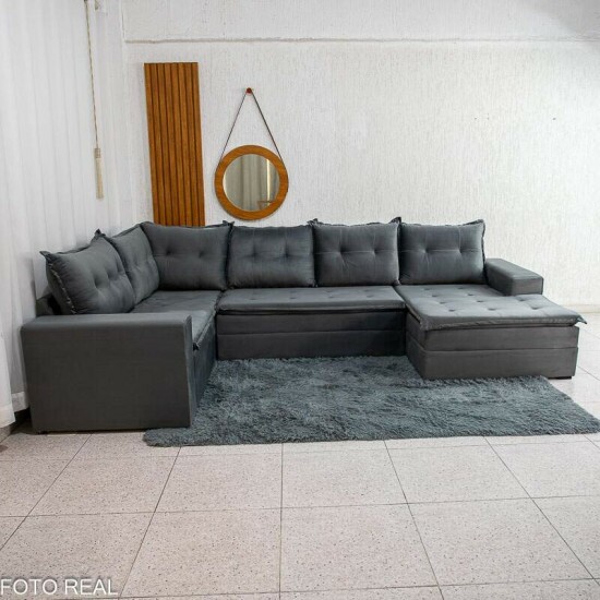 Sof� de Canto Atalanta 3.20 m Chaise Lado Esquerdo Veludo Grafite 213/05