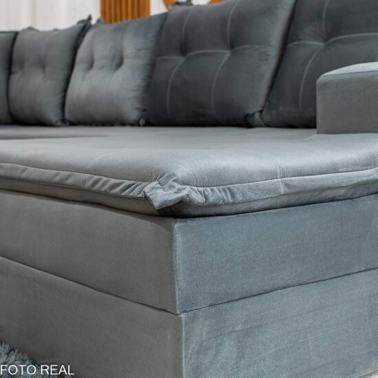 Sof� de Canto Atalanta 3.20 m Chaise Lado Esquerdo Veludo Grafite 213/05