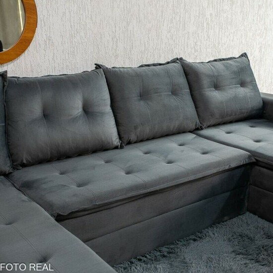 Sof� de Canto Atalanta 3.20 m Chaise Lado Esquerdo Veludo Grafite 213/05
